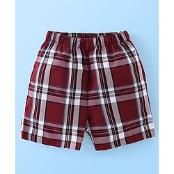 Babyhug Cotton Woven Knee Length Boxers Checks & Marine Life Print Pack of 3 - Maroon White & Black