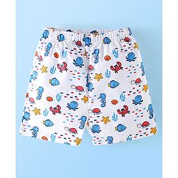 Babyhug Cotton Woven Knee Length Boxers Checks & Marine Life Print Pack of 3 - Maroon White & Black