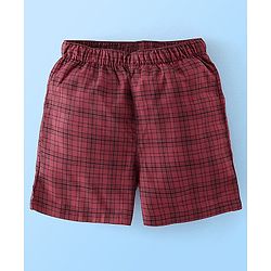 Babyhug Cotton Woven Knee Length Boxers Checks & Star Print Pack of 3 - Maroon White & Black