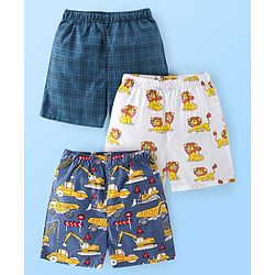 Babyhug Cotton Woven Boxers Print Lion & Text Print Pack of 3 - White & Blue