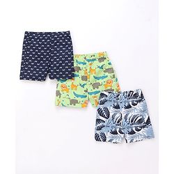 Babyhug Cotton Woven Regular Boxers Jungle Print Pack of 3 - Green & Blue