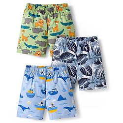 Babyhug Cotton Woven Regular Boxers Jungle Print Pack of 3 - Green & Blue