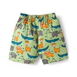 Babyhug Cotton Woven Regular Boxers Jungle Print Pack of 3 - Green & Blue