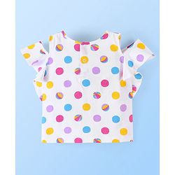 Babyhug 100% Cotton Sleeveless Cold Shoulder Top & Denim Shorts Ball Print - White & Blue