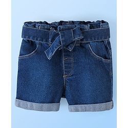 Babyhug 100% Cotton Sleeveless Cold Shoulder Top & Denim Shorts Ball Print - White & Blue