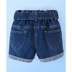 Babyhug 100% Cotton Sleeveless Cold Shoulder Top & Denim Shorts Ball Print - White & Blue