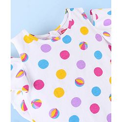 Babyhug 100% Cotton Sleeveless Cold Shoulder Top & Denim Shorts Ball Print - White & Blue