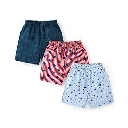 Babyhug Cotton Woven Boxers Star & Checks Print Pack Of 3- Blue & Red