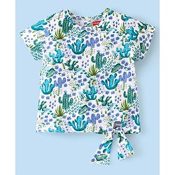 Babyhug 100% Cotton Knit Half Sleeves Top and Denim Shorts Set Floral Print - White & Blue