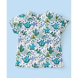 Babyhug 100% Cotton Knit Half Sleeves Top and Denim Shorts Set Floral Print - White & Blue