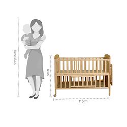 Babyhug Kelly Wooden Cot with Detachable Bassinet & Mosquito Net  Natural| Adjustable Height| Wheels for Easy Movement| Easy to Assemble| Foldable Side Rail| Foldable Table|  Storage Space