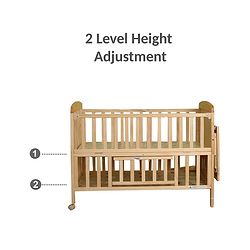 Babyhug Kelly Wooden Cot with Detachable Bassinet & Mosquito Net  Natural| Adjustable Height| Wheels for Easy Movement| Easy to Assemble| Foldable Side Rail| Foldable Table|  Storage Space