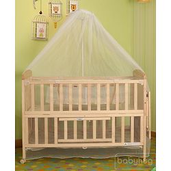Babyhug Kelly Wooden Cot with Detachable Bassinet & Mosquito Net  Natural| Adjustable Height| Wheels for Easy Movement| Easy to Assemble| Foldable Side Rail| Foldable Table|  Storage Space