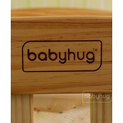 Babyhug Kelly Wooden Cot with Detachable Bassinet & Mosquito Net  Natural| Adjustable Height| Wheels for Easy Movement| Easy to Assemble| Foldable Side Rail| Foldable Table|  Storage Space