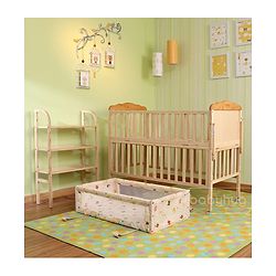 Babyhug Lily Wooden Cot with Detachable Bassinet & Side Shelf - Light Brown| Adjustable Height| Wheels for Easy Movement| Easy to Assemble| Mosquito Net| Foldable Side Rail|Extendable Head Board