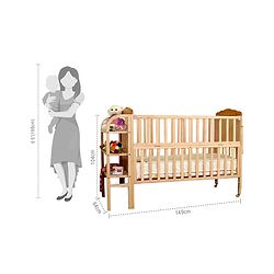 Babyhug Lily Wooden Cot with Detachable Bassinet & Side Shelf Light Brown/ Natural | Adjustable Height| Wheels for Easy Movement|Easy to Assemble| Mosquito Net|Foldable Side Rail|Extendable Head Board