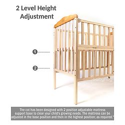 Babyhug Lily Wooden Cot with Detachable Bassinet & Side Shelf Light Brown/ Natural | Adjustable Height| Wheels for Easy Movement|Easy to Assemble| Mosquito Net|Foldable Side Rail|Extendable Head Board