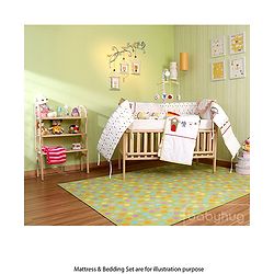 Babyhug Lily Wooden Cot with Detachable Bassinet & Side Shelf - Light Brown| Adjustable Height| Wheels for Easy Movement| Easy to Assemble| Mosquito Net| Foldable Side Rail|Extendable Head Board