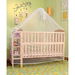 Babyhug Lily Wooden Cot with Detachable Bassinet & Side Shelf Light Brown/ Natural | Adjustable Height| Wheels for Easy Movement|Easy to Assemble| Mosquito Net|Foldable Side Rail|Extendable Head Board
