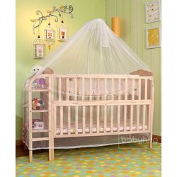 Babyhug Lily Wooden Cot with Detachable Bassinet & Side Shelf Light Brown/ Natural | Adjustable Height| Wheels for Easy Movement|Easy to Assemble| Mosquito Net|Foldable Side Rail|Extendable Head Board
