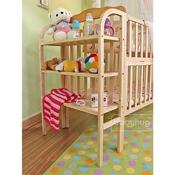 Babyhug Lily Wooden Cot with Detachable Bassinet & Side Shelf - Light Brown| Adjustable Height| Wheels for Easy Movement| Easy to Assemble| Mosquito Net| Foldable Side Rail|Extendable Head Board