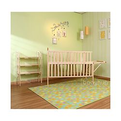 Babyhug Lily Wooden Cot with Detachable Bassinet & Side Shelf Light Brown/ Natural | Adjustable Height| Wheels for Easy Movement|Easy to Assemble| Mosquito Net|Foldable Side Rail|Extendable Head Board