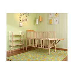 Babyhug Lily Wooden Cot with Detachable Bassinet & Side Shelf Light Brown/ Natural | Adjustable Height| Wheels for Easy Movement|Easy to Assemble| Mosquito Net|Foldable Side Rail|Extendable Head Board