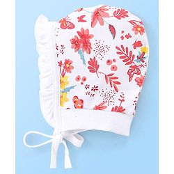 Babyhug 100% Cotton Tie Knot Caps Polka Dots & Butterfly Printed - White & Pink