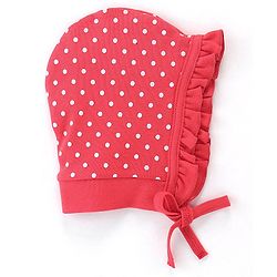 Babyhug 100% Cotton Tie Knot Caps Polka Dots & Butterfly Printed - White & Pink