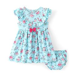 Babyhug 100% Cotton Knit Sleeveless Frock & Bloomer With Floral Print  - Blue
