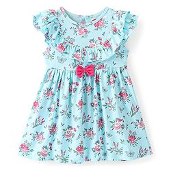 Babyhug 100% Cotton Knit Sleeveless Frock & Bloomer With Floral Print  - Blue