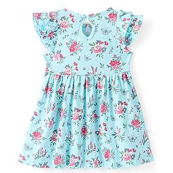 Babyhug 100% Cotton Knit Sleeveless Frock & Bloomer With Floral Print  - Blue