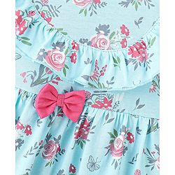 Babyhug 100% Cotton Knit Sleeveless Frock & Bloomer With Floral Print  - Blue