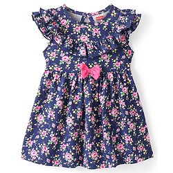 Babyhug 100% Cotton Knit Sleeveless Frock & Bloomer With Floral Print - Navy Blue