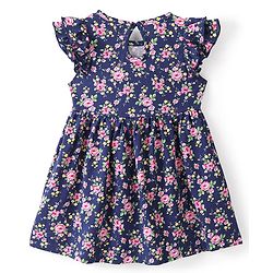 Babyhug 100% Cotton Knit Sleeveless Frock & Bloomer With Floral Print - Navy Blue