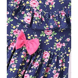 Babyhug 100% Cotton Knit Sleeveless Frock & Bloomer With Floral Print - Navy Blue