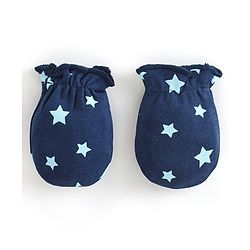 Babyhug 100% Cotton Knit Stars & Teddy Printed Mittens Pack of 3 - Yellow & Blue