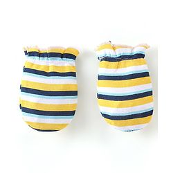 Babyhug 100% Cotton Knit Stars & Teddy Printed Mittens Pack of 3 - Yellow & Blue