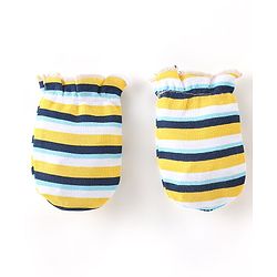 Babyhug 100% Cotton Knit Stars & Teddy Printed Mittens Pack of 3 - Yellow & Blue