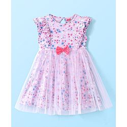 Babyhug 100% Cotton Knit Frill Sleeves Floral Printed Frock with Bloomer & Headband - Lilac
