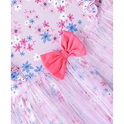 Babyhug 100% Cotton Knit Frill Sleeves Floral Printed Frock with Bloomer & Headband - Lilac