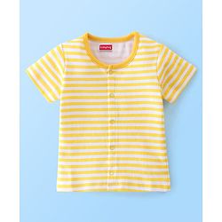 Babyhug 100% Cotton Knit Half Sleeves Front Open Jhablas Stripes & Lion Print Pack of 2 - Yellow & Green