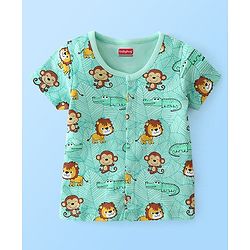 Babyhug 100% Cotton Knit Half Sleeves Front Open Jhablas Stripes & Lion Print Pack of 2 - Yellow & Green