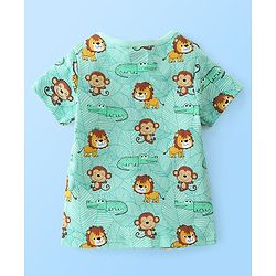 Babyhug 100% Cotton Knit Half Sleeves Front Open Jhablas Stripes & Lion Print Pack of 2 - Yellow & Green