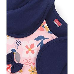 Babyhug 100% Cotton Knit Half Sleeves Frock with Floral Print - Pink & Navy Blue