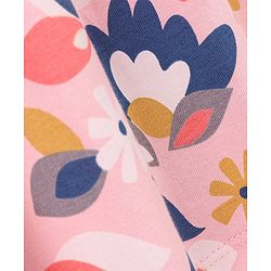 Babyhug 100% Cotton Knit Half Sleeves Frock with Floral Print - Pink & Navy Blue
