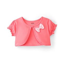 Babyhug 100% Cotton Knitted Frock With Half Sleeves Shrug & Bow Floral Print - Pink