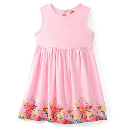 Babyhug 100% Cotton Knitted Frock With Half Sleeves Shrug & Bow Floral Print - Pink