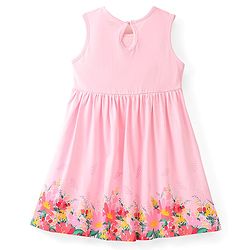 Babyhug 100% Cotton Knitted Frock With Half Sleeves Shrug & Bow Floral Print - Pink