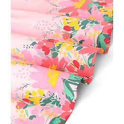 Babyhug 100% Cotton Knitted Frock With Half Sleeves Shrug & Bow Floral Print - Pink